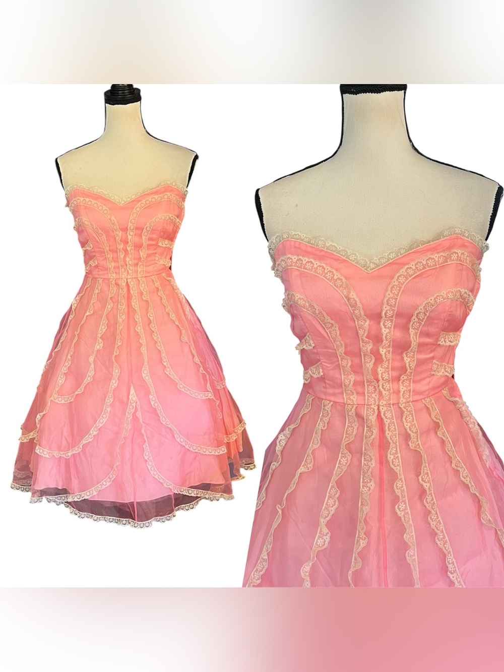 Vintage Betsey Johnson Pink Sheer Mesh Lace Cupcake Tea Party Dress
